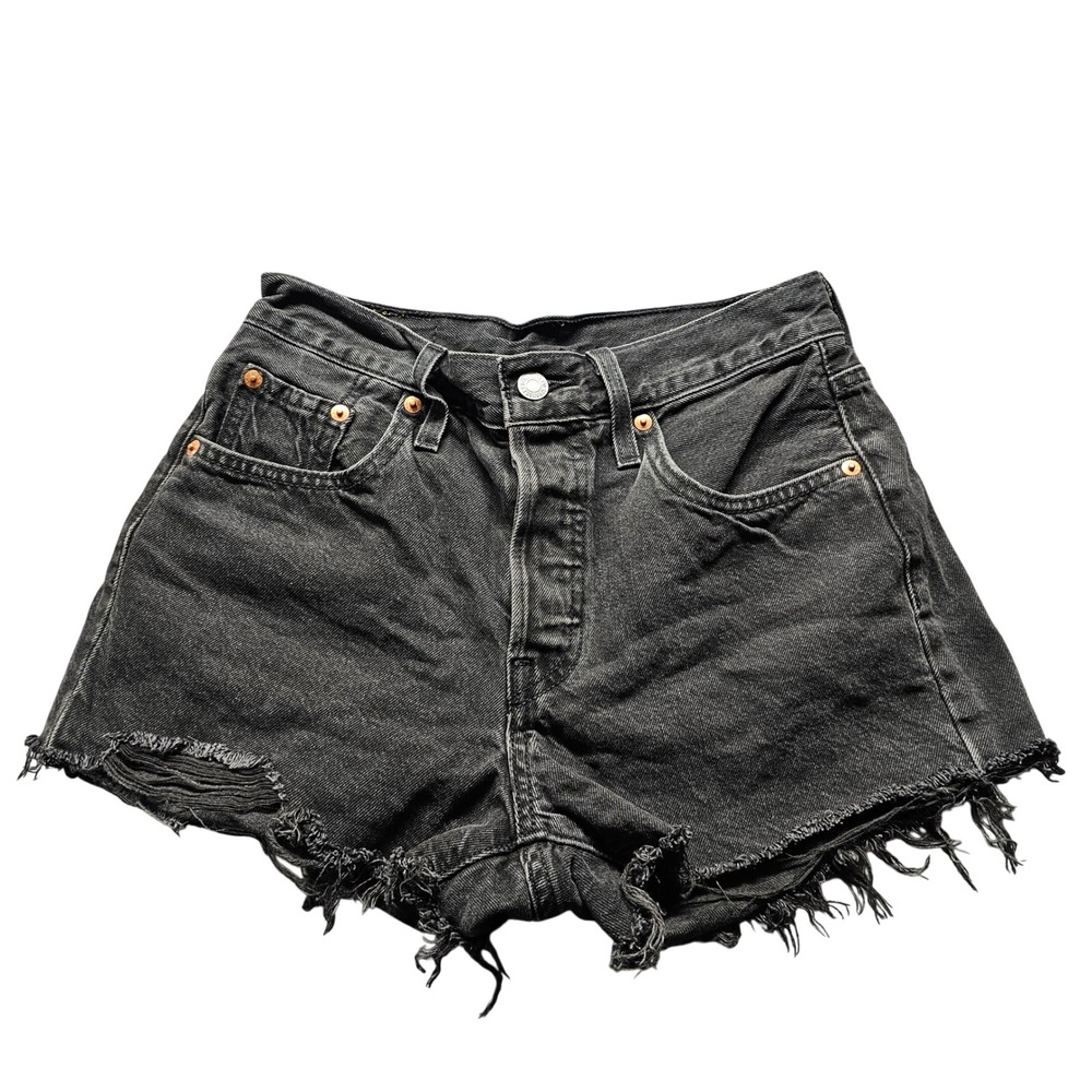 Levi's 501 Original Shorts Womens 25 Black Denim Distressed Cut Off High Rise
